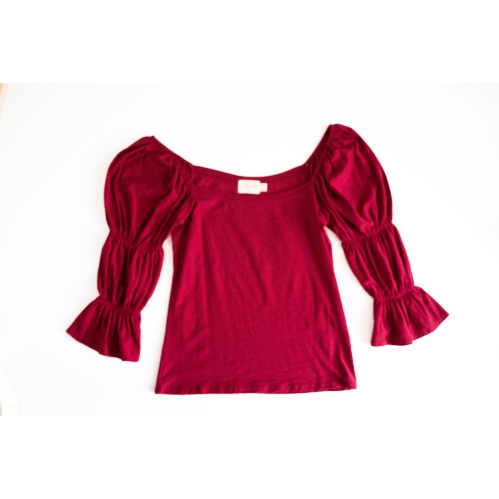 Nation LTD Puff Sleeve Top Berry Red Pima Cotton S